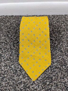 Alfred Dunhill Neck Tie Silk Hand Made Yellow Geometric 59L 3.75W England Made